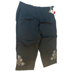 Briggs Womens Plus Size Black Stretch Dress Pants W/ Flower Embroidery Size 24W